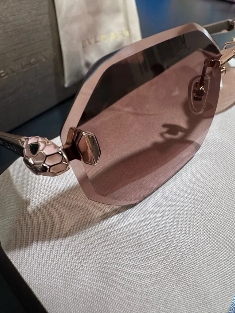 Bulgari Rose-Tint Octagonal Rimless Sunglasses - Picture 3 of 16
